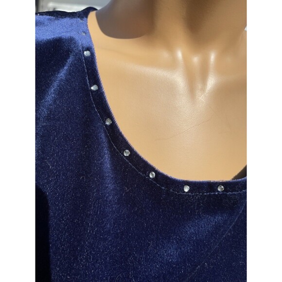 Vintage 1990s Miss & Mrs Blue Crushed Velvet Midi Rhinestone Slit Large Dress - Picture 4 of 12